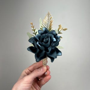 Teal Boutonniere Wedding Dark Teal Groom Boutonnière Teal Pin On Groomsmen Peacock Boutonniere Prom Dark Teal Artificial Flower