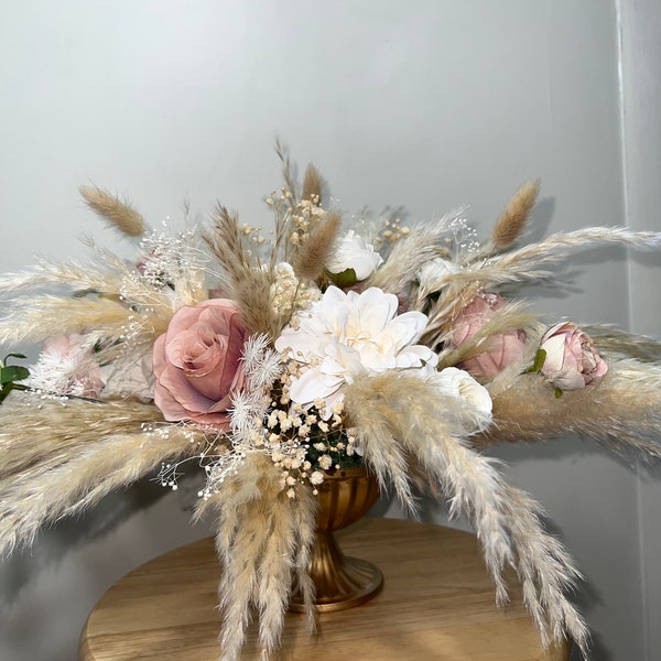 Wedding Centerpiece Dusty Rose Boho Table Decor White Centerpiece Pink Wedding Table Centerpiece Pampas Grass Artificial Flower Dried