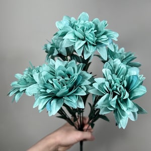 Fleurs artificielles bleu sarcelle mariage fleurs turquoise Dahlia fleurs bleu sarcelle têtes avec tiges fournitures de mariage artisanat fleurs bleu sarcelle soie