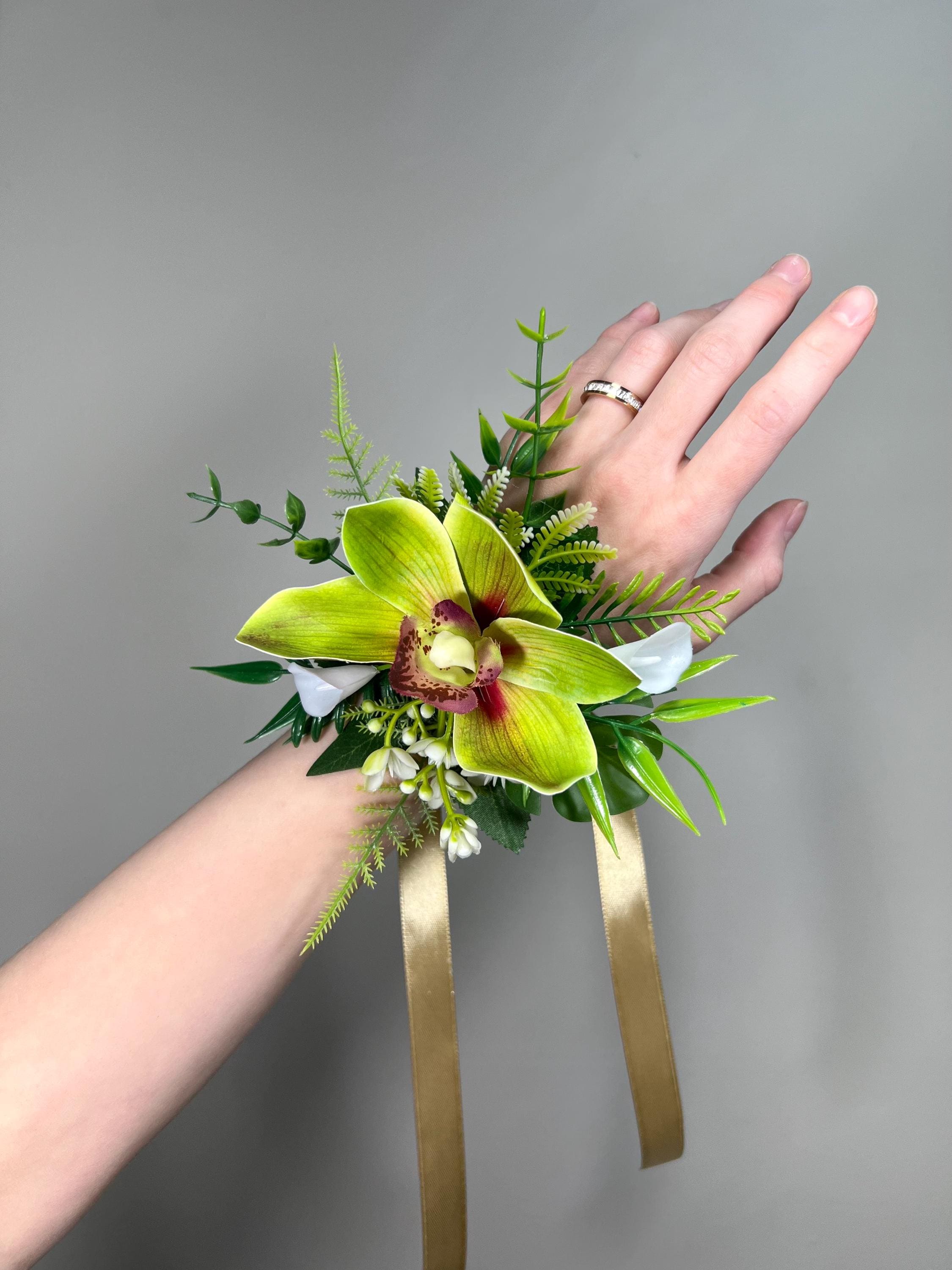 Orchid Corsage Green Wedding Tropical Beach Groom Wrist Corsage