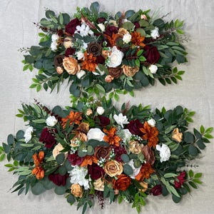 Arch Arrangements Orange Burgundy Wedding Arbor Arrangements Terracotta Maroon White Wedding Arch Arrangements Aisle Burnt Orange Rust Ivory