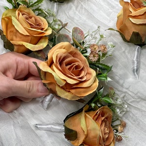 Orange Boutonniere Wedding Groom Burnt Orange Boutonnière Terracotta Groomsmen  Boutonnière Rust Terracotta Groom Artificial Flowers