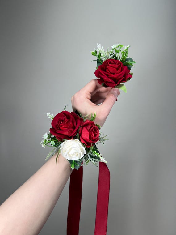 Classic White Posy with Red Corsage Classic White Posy with Red Corsage