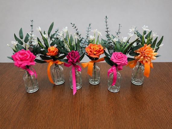 Small Centerpiece 1 Flower Orange Hot Pink Wedding Bud Vase Burnt Orange Single Flower Table Centerpiece Mini Fuchsia Artiticial Reddit