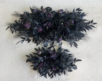 Black Arch Arrangement Wedding Gothic Black Plum Decor Arbor Arrangement Dark Purple Decor Swag Halloween Backdrop Black Artificial Flower