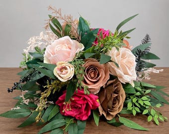 Pink Black Brown Centerpiece, Wedding Rustic Flower Ball, Jewel Tones Table Centerpiece, Blush Dusty Rose Hot Pink Table Flowers