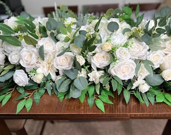 Wedding Sweetheart Decor Table White Ivory Aisle Arrangement Centerpiece Decor White Sweetheart Handmade Artificial Peony Flowers Eucalyptus