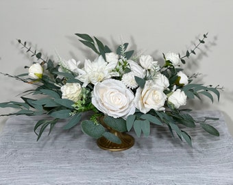 Bruiloft middelpunt wit ivoor gangpad arrangement middelpunt tafel decor witte lieverd kunstbloemen eucalyptus middelpunt vaas