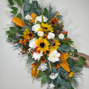 Wedding Arch Arrangement Sunflower Terracotta Boho White Burnt Orange Sunflower  Arch Aisle Arrangement Arbor Decor Wall Eucalyptus Fall