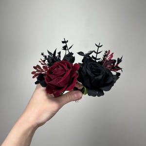 Black Burgundy Boutonniere Wedding Groom Black Boutonniere Gothic Burgundy Groomsmen Boutonnière Black Prom Wine Red Artiticial Flowers