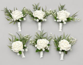 White Boutonniere Wedding Groom Ivory Groomsmen Boutonnière Ivory Artificial Flowers Eucalyptus White Rose Classic Boutonniere Reddit