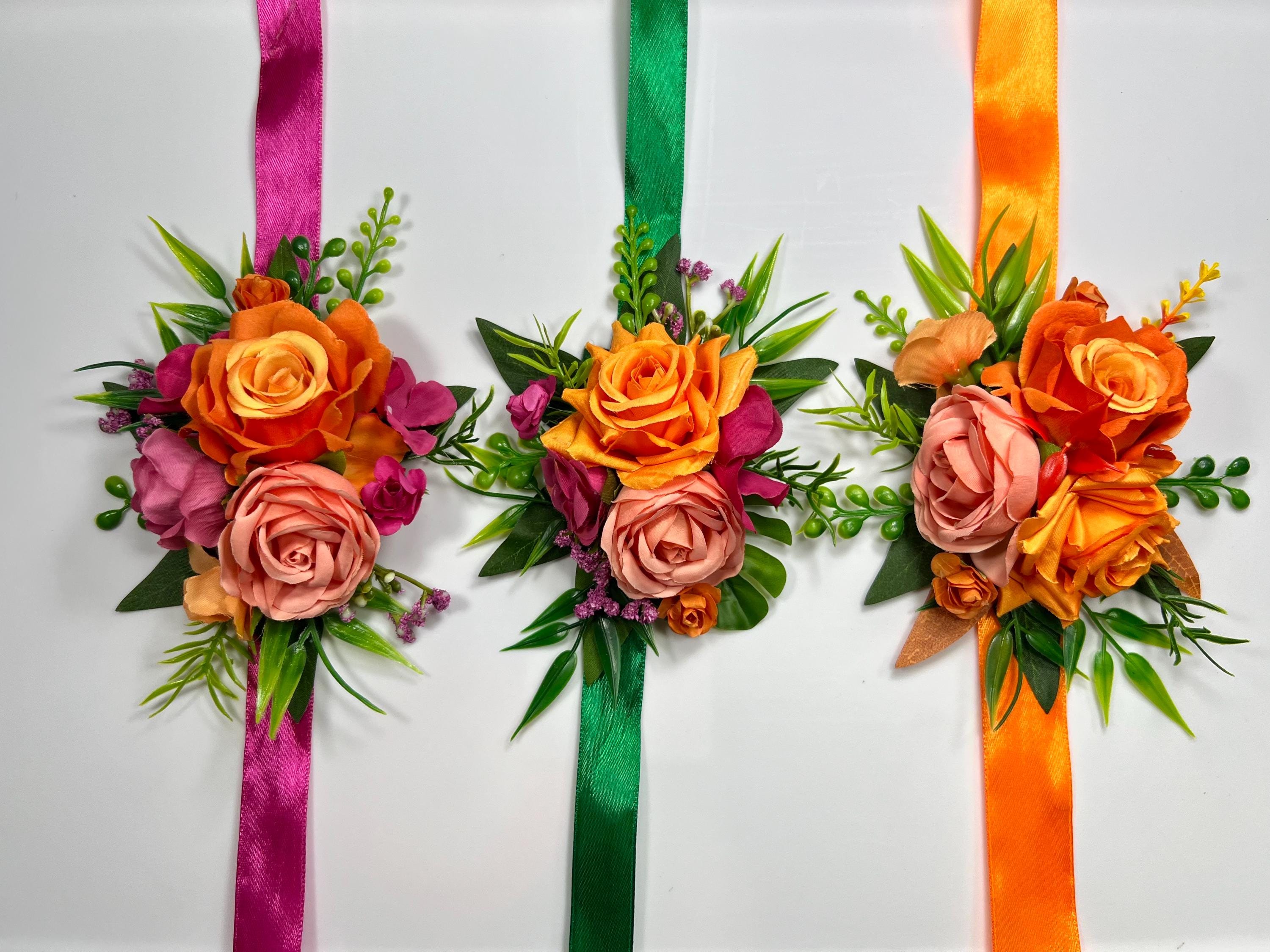 Hot Pink Orange Corsage Wedding Fuchsia Burnt Orange Tropical