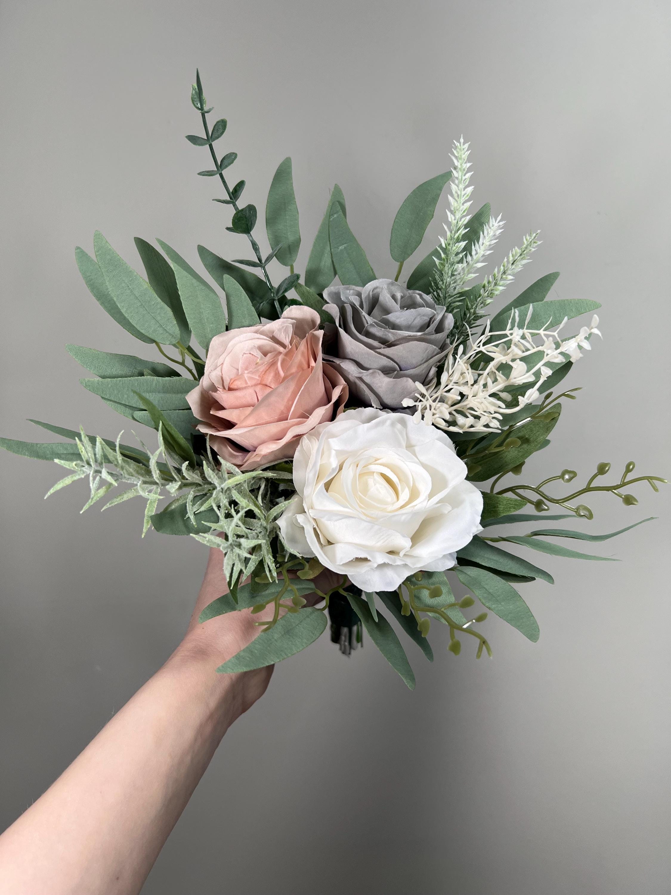 Grey Bouquet Wedding White Dusty Rose Gray Bouquet Bridal Bouquet