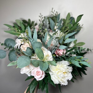 Wedding Bouquet Dusty Rose Bridal Blush Wedding Bouquet Ivory Bridesmaids Decor Eucalyptus Handmade Pink Flower White Artificial Faux Flower