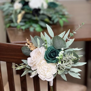 Decoração de banco branco casamento verde esmeralda decoração de corredor decoração de cerimônia marfim verde esmeralda decoração de cadeira dourada marcador de corredor branco verde