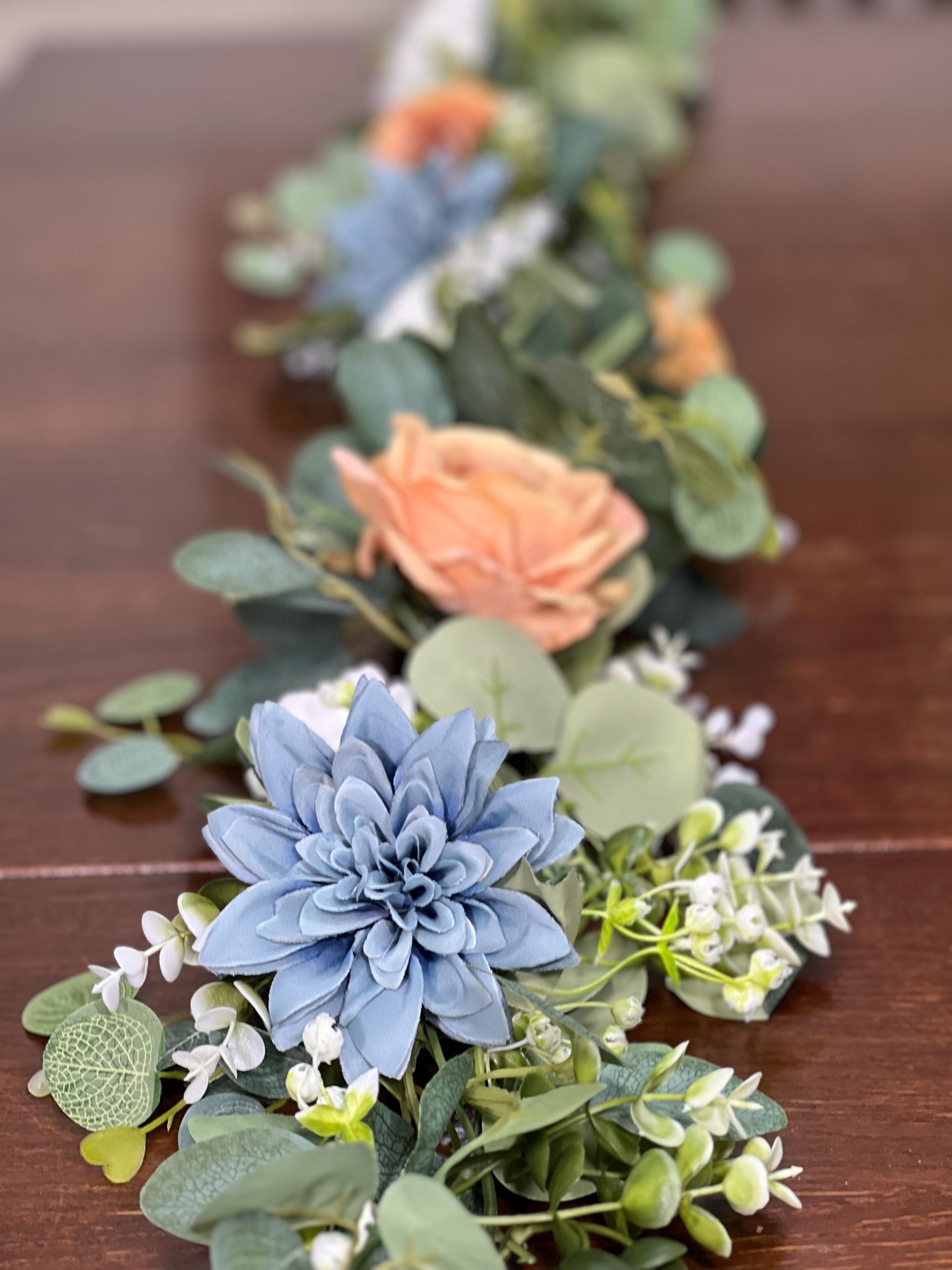 Blue Orange Garland Wedding Table Runner Dusty Blue Burnt Orange