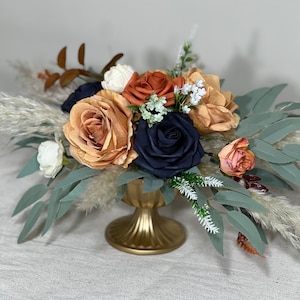 Wedding Centerpiece Orange Table Decor Navy Blue Terracotta Centerpiece Navy Blue Wedding Table Centerpiece Rust White Artificial Flower