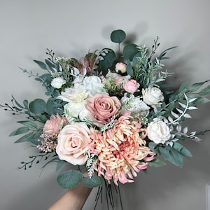 Wedding Bouquet Dusty Rose Bridal Blush Dahlia Wedding Bouquet Ivory Bridesmaids Decor Eucalyptus Pink Flower White Spring Artificial Flower