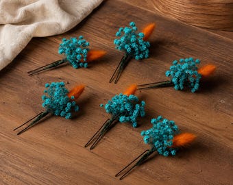 Baby's Breath Hair Pins, Burnt Orange Teal Blue Gypsophila Hair Pins, Terracotta Bridal Hair Piece, Turquoise Fall Wedding Hair Accessories