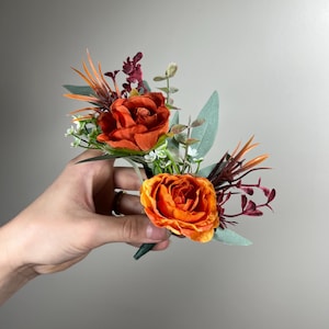 Terracotta Boutonniere Wedding Groom Burnt Orange Boutonnière Terracotta Groomsmen  Boutonniere Rust Orange Groom Artificial Flowers