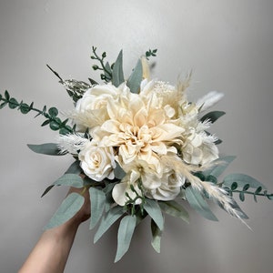 Wedding Bouquet Ivory Bridal Cream Bouquet Champagne Classic Sage Eucalyptus Greenery Bridesmaids Bouquet White Hydrangea Artificial Flowers