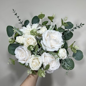 Wedding White Bouquet Bridal Ivory Bouquet Classic Sage Eucalyptus Greenery Bridesmaids Bouquet White Artificial Flowers