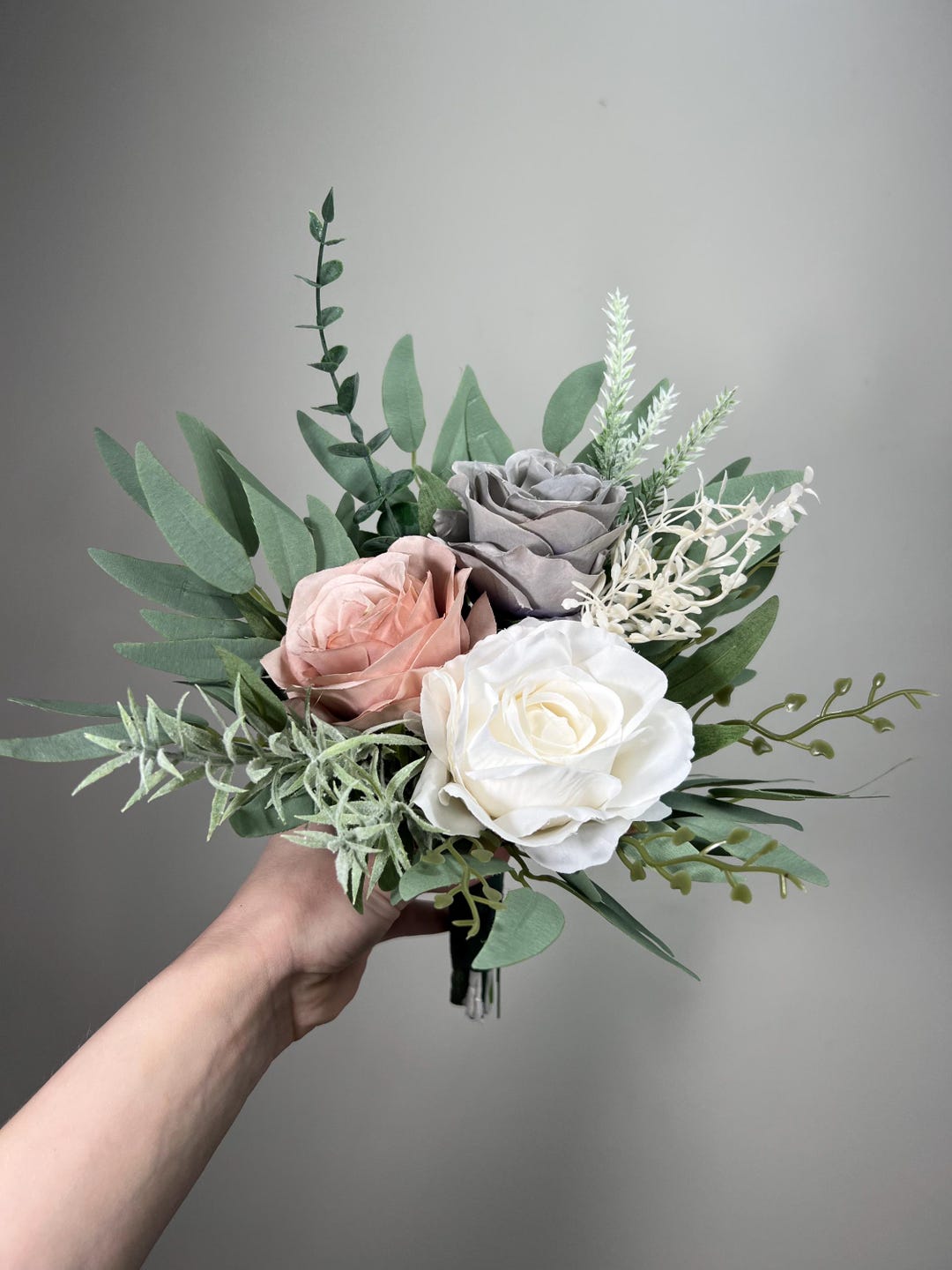Grey Bouquet Wedding White Dusty Rose Gray Bouquet Bridal Bouquet Grey ...
