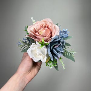 Decorazione per torta nuziale con rosa polverosa blu, decorazione per torta nuziale con rosa polverosa bianca, decorazione per torta nuziale blu cipria, fiore artificiale
