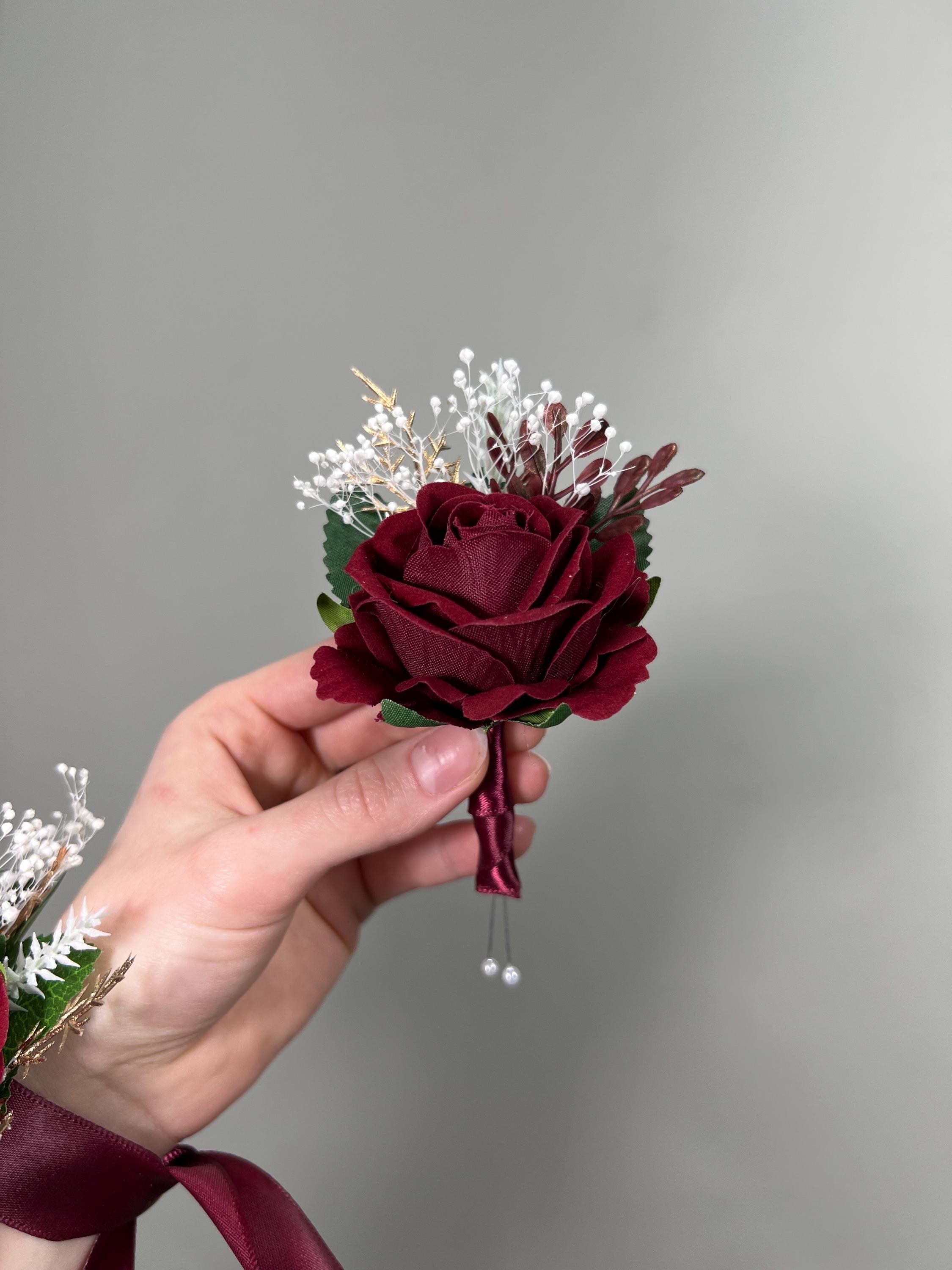 corsage ideas for burgundy dress Pink & Burgundy Wrist Corsage main image 0