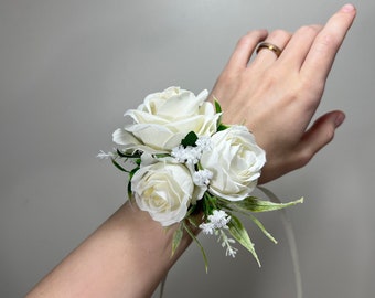 Wedding White Corsage Ivory Corsage Wedding Classic Wrist Corsage Bridesmaids Decor Wedding White Mom Corsage Accessories Artificial Flower