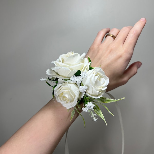 Wedding White Corsage Ivory Corsage Wedding Classic Wrist Corsage Bridesmaids Decor Wedding White Mom Corsage Accessories Artificial Flower