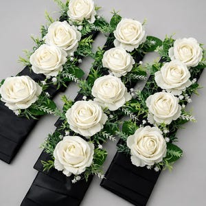 White Pocket Boutonnière, Wedding Groom Single White Rose Square Boutonnière, Groomsmen Ivory Rose Eucalyptus Greenery Reddit
