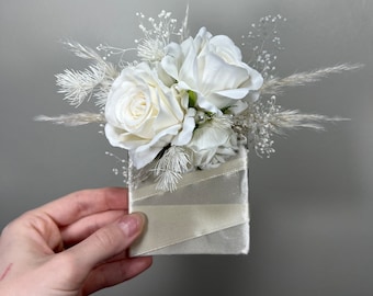 Wedding Pocket Boutonniere White Groom Boutonnière Ivory Square Groomsmen Pocket Boutonniere Pearl Wedding Ivory Rustic Artificial Flowers