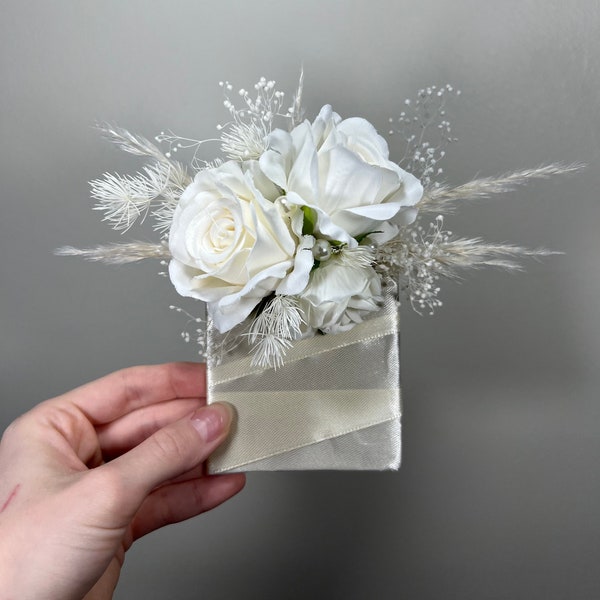 Wedding Pocket Boutonniere White Groom Boutonnière Ivory Square Groomsmen Pocket Boutonniere Pearl Wedding Ivory Rustic Artificial Flowers