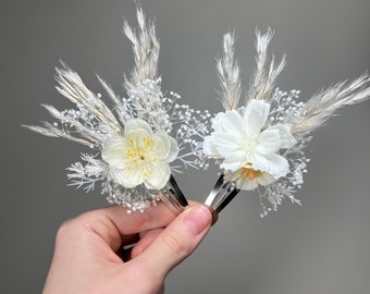 Haarspange weiße Blume Mädchen Hochzeit Kopfschmuck Floral Brautjungfern Haarnadel Accessoires Künstliche Trockenblumen Babyatem Haarspange Ivory