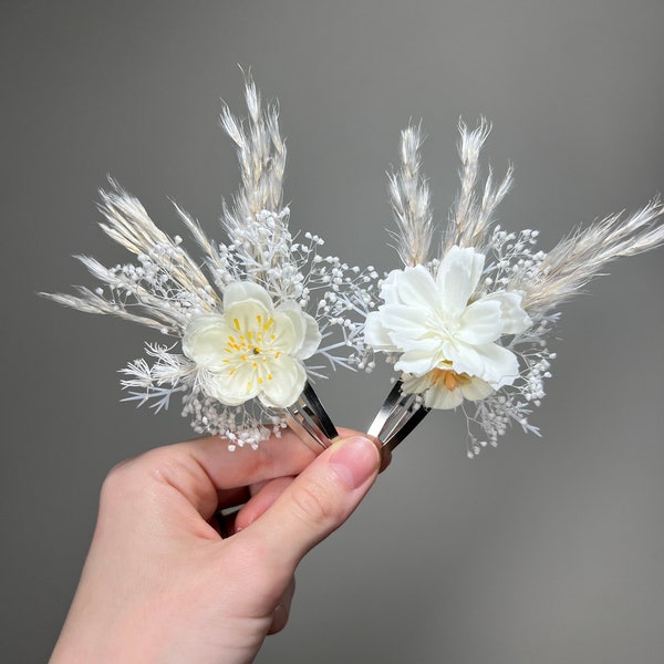 Hair Clip White Flower Girl Wedding Headpiece Floral Bridesmaids Hair Pin Accessories Artificial Dried Flowers Baby Breath Hair Clip Ivory
