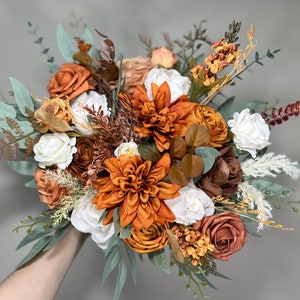 Burnt Orange Ivory Bouquet Bridal Terracotta Wedding White Bridesmaids Bouquet Burnt Orange Brown Bouquet Rust Cinnamon Artificial Flower