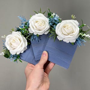 White Blue Pocket Boutonniere Wedding Dusty Blue Ivory Groom Boutonnière Square White Groomsmen Sky Blue Boutonniere Pocket Artiticial