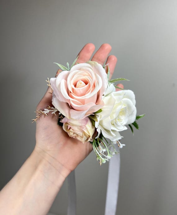 Dusty Rose Corsage Wrist Blush Pink Corsage White Bridesmaids