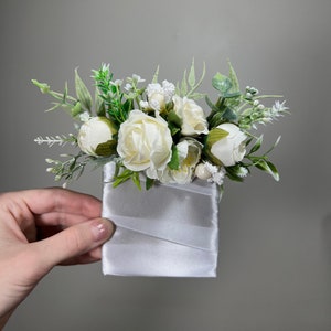 Hochzeit Tasche Boutonniere Weiß Bräutigam Boutonniere Elfenbein Quadratische Trauzeugen Tasche Boutonniere Hochzeit Elfenbein Rustikale Dekor Künstliche Blumen