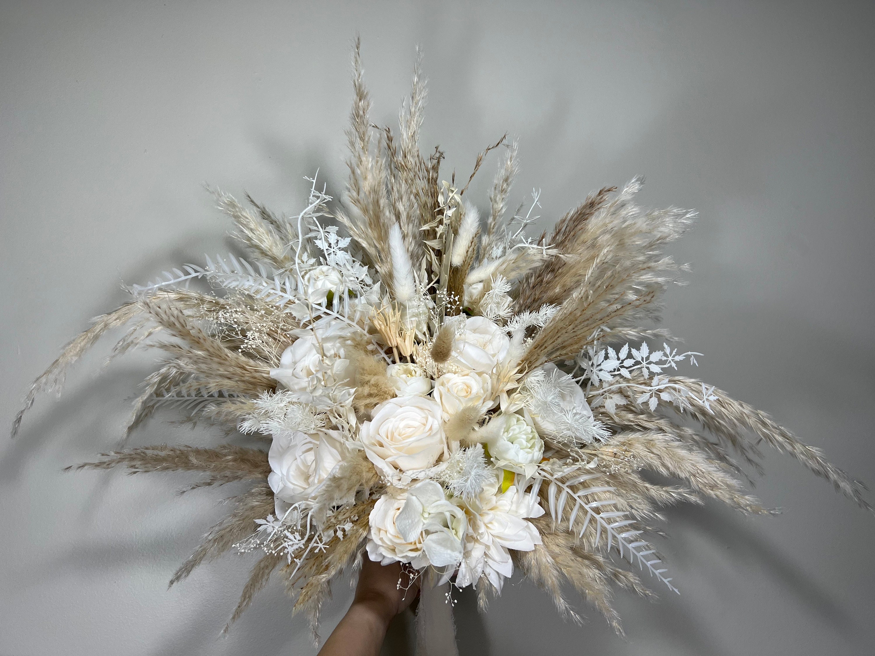 Centerpiece with cream, marsala roses, beige pampas grass for wedding –  Decorflowerbar