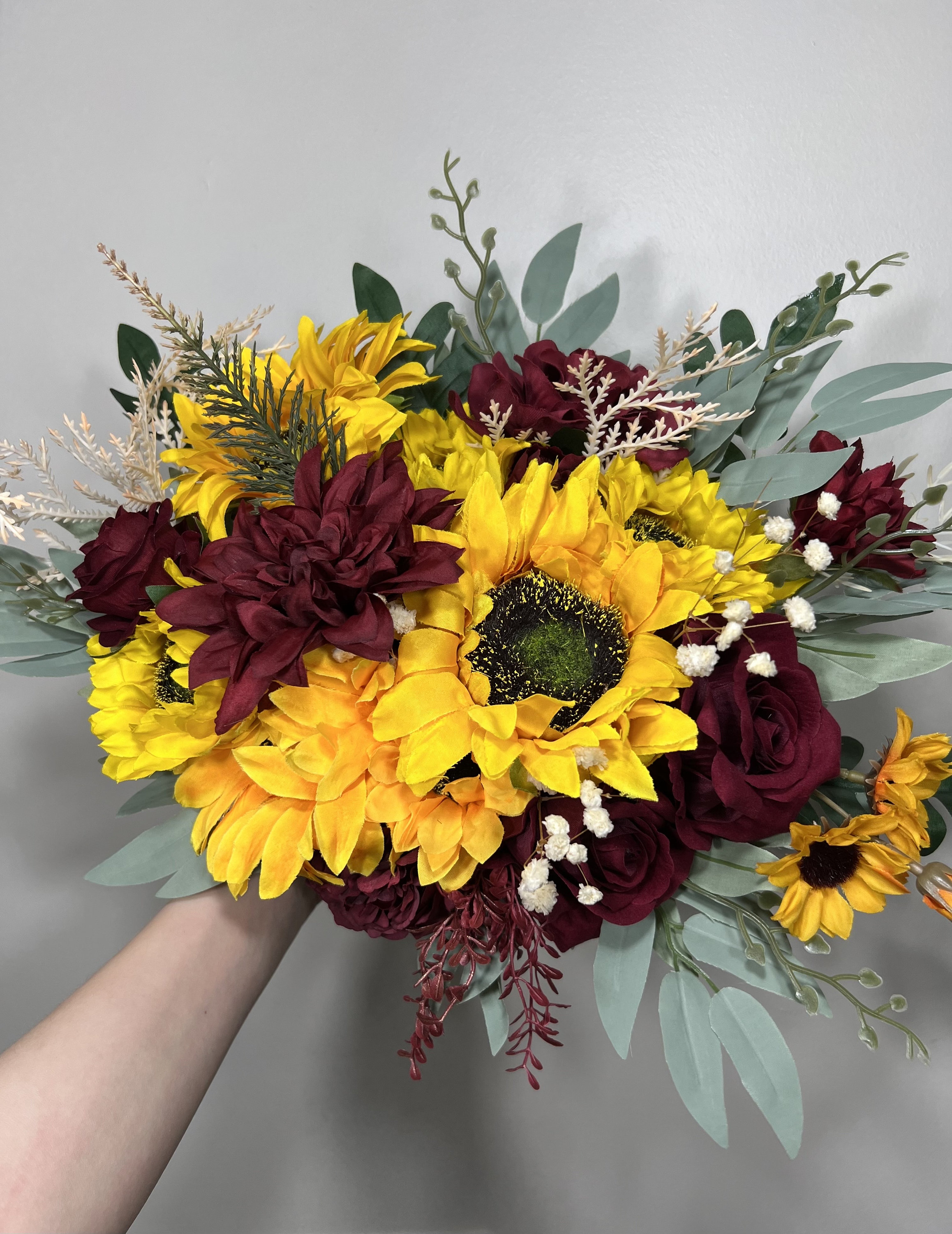 Wedding Bouquet Sunflower Boho Bridal Sunflower Wedding Burgundy Bouquet  Bridesmaids Fall Decor Artificial Dried Flowers Baby Breath - Etsy