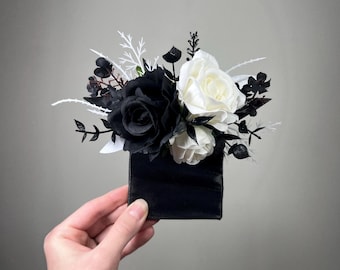 Schwarz Weiße Tasche Boutonniere Hochzeit Weiß und Schwarz Quadrat Boutonniere Bräutigam Schwarz Elfenbein Groomsmen Tasche Boutonniere Prom Künstliche