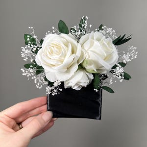 Weiß Tasche Boutonniere Hochzeit Eukalyptus Bräutigam Boutonniere Elfenbein Quadrat Groomsmen Greenery Tasche Boutonniere Baby Atem
