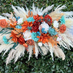Teal Bogen Gesteck Hochzeit Boho Gebrannte Orange Teal Laube Gesteck Weiß Terracotta Türkis Rost Bogen Gesteck Teal Blue Pampas