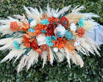 Teal Arch Arrangement Wedding Boho Burnt Orange Teal Arbor Arrangement White Terracotta Turquoise Rust Arch Arrangement Teal Blue Pampas