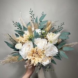 Wedding Bouquet Ivory Bridal Cream Bouquet Champagne Classic Sage Eucalyptus Greenery Bridesmaids Bouquet White Artificial Flowers