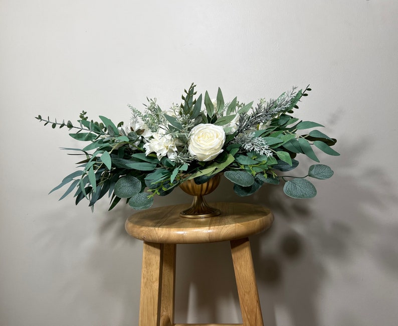 Wedding White Centerpiece Table Ivory Decor White Centerpiece Wedding Table Centerpiece Eucalyptus Greenery Rustic Sage Artificial Flower image 2