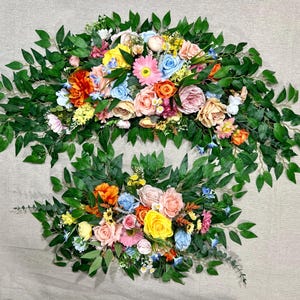 Wild Flower Arch Arrangement Wedding Colorful Arbor Arrangement Blue Pink Spring Pastel Floral Arrangement Orange Yellow Wedding Backdrop