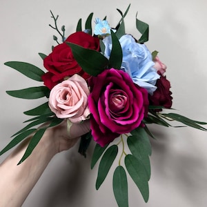 Wedding Bouquet Jewel Tone Red Bridal Wedding Dusty Rose Bridesmaids Bouquet Pink Blue Purple Dark Greenery Purple Burgundy